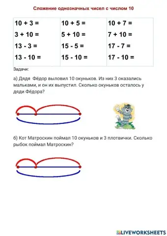 Сложение однозначных чисел с числом 10