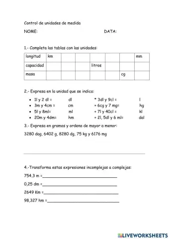Unidades de medida de longitud, capacidad y masa
