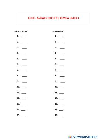 Answer sheet to Review Unit 4
