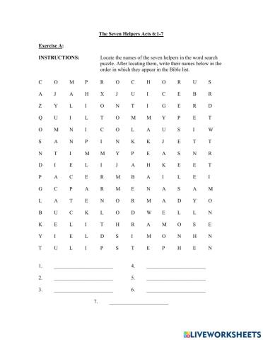 The Seven Helpers Word Search Puzzle