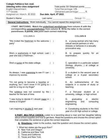 11th 1 extra-class assignment. 