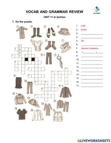 VOCAB AND GRAMMAR REVIEW UNIT 11 In fashion