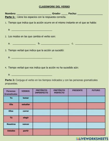 El verbo (Persona y tiempo)