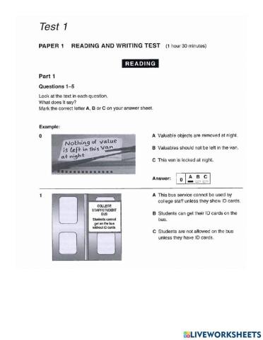 Pet reading test 1(part 1)