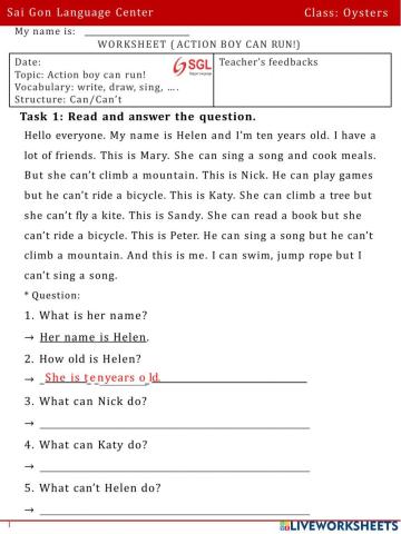 Unit 14: Action boy can run