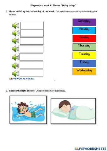 Діагностувальна робота № 6    2 клас з англійської мови