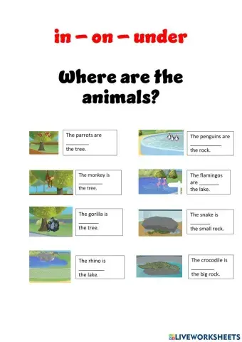 In-On-Under Where are the animals?