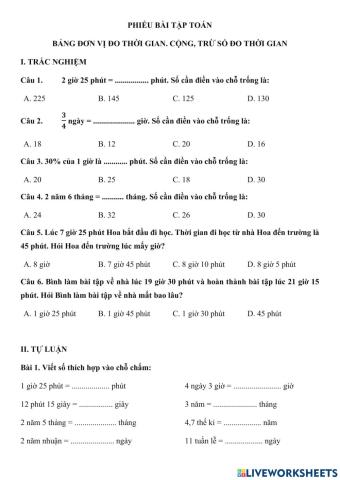 Bảng đơn vị đo thời gian