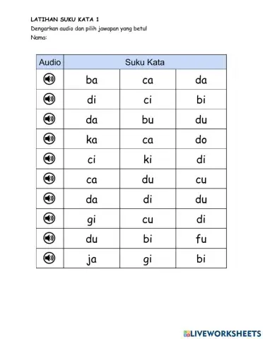 Latihan Suku Kata 1