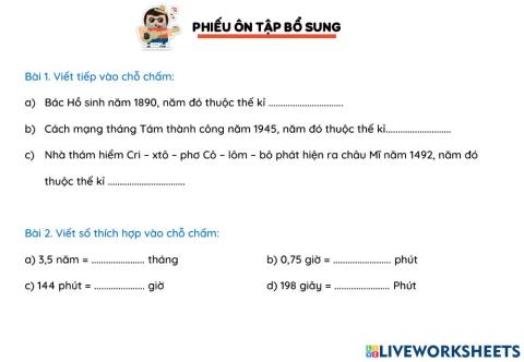Phiếu bải tập bổ sung