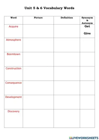 Reach 5 - Unit 5&6 Test vocab