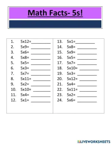 Multiplication Facts- 5s