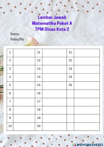 Lembar Jawa Paket A TPM 2 Kota