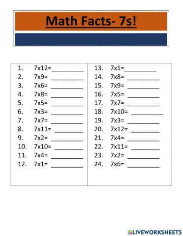 Multiplication Facts-7s