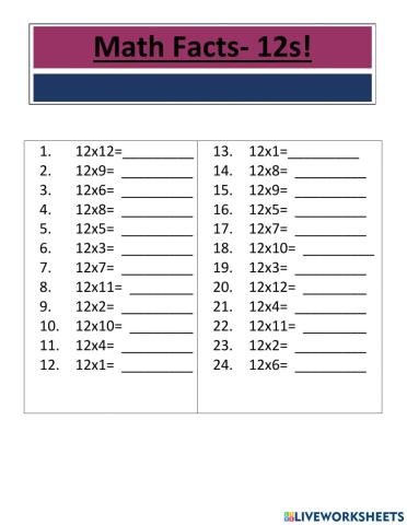 Multiplication Facts-12s