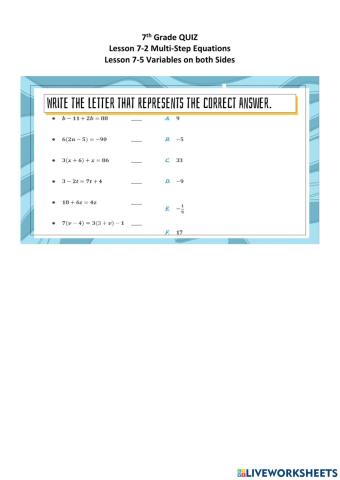 7th Quiz Lessons 7-2,7-5