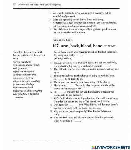 Exercises on Idioms - Body 1