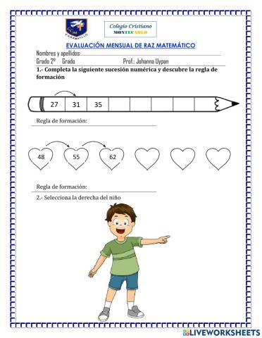 Evaluación mensual de raz matematico