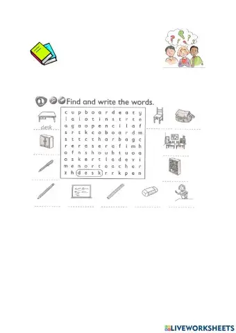 Classroom objects wordsearch