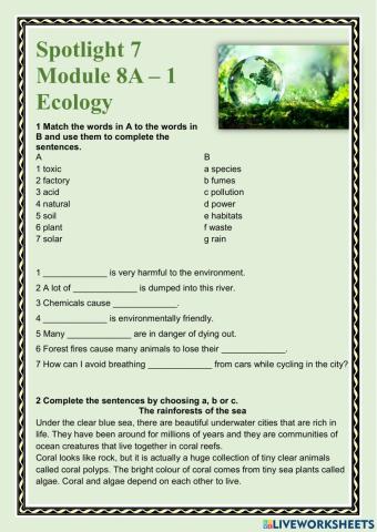Spotlight 7, module 8A-1. Ecology