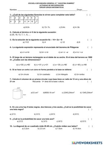 Recuperación T2 Matemáticas 3
