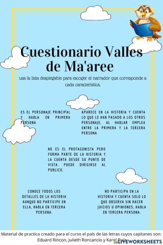 Cuestionario tipos de narradores