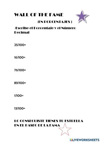 Ficha Porcentajes y Numero Decimal