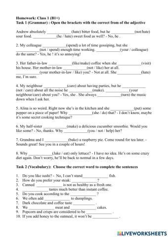 Homework: Class 1 (B1+)