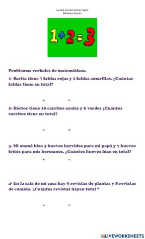 Problemas verbales suma