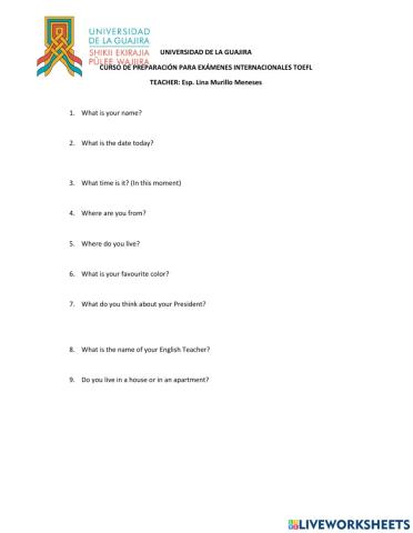 Uniguajira first partial exam curso de preparacion toefl