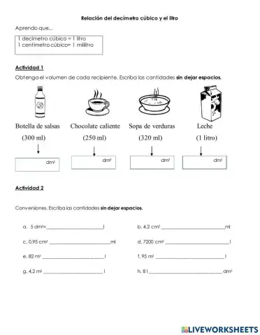 Relación del litro y el decímetro cúbico