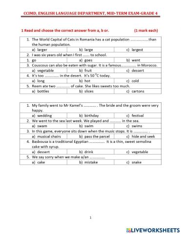 Connect 4 Worksheet 1