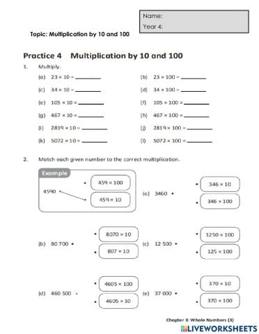 Green multiply by 10 and 100