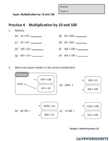 Red Multiply by 10 and 100