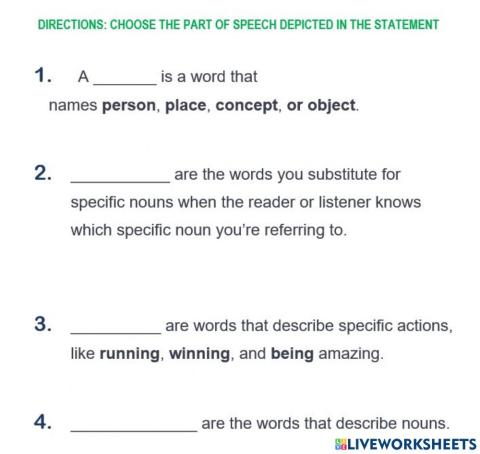 Part of speech- selection