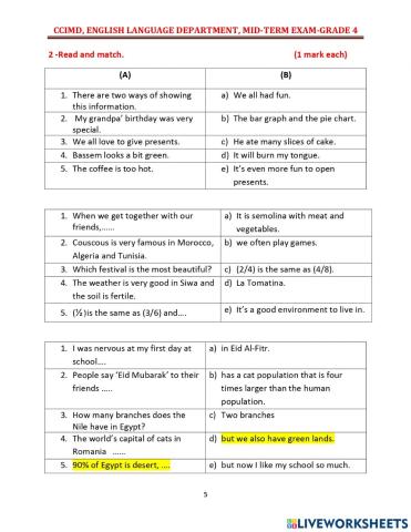 Connect 4 Worksheet 5