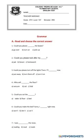 6th Grade exam
