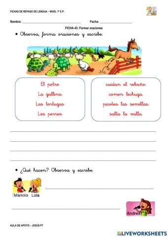 Ficha Lengua 43-1EP-Formar oraciones