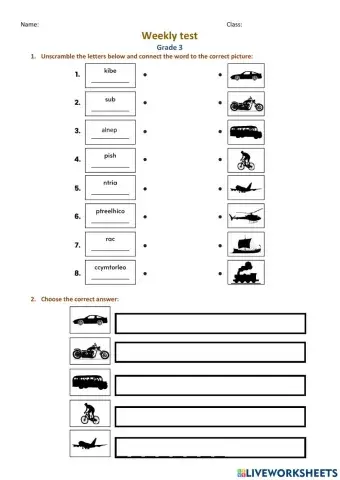 Weekly test 3rd grade