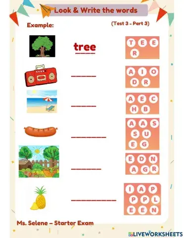 Starters Exam - Test 3 - Reading & Writing - Part 3