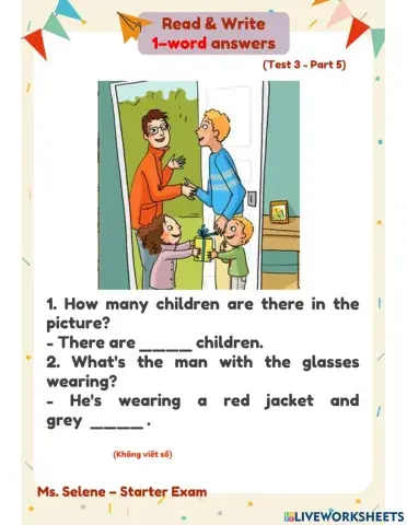 Starters Exam - Test 3 - Reading & Writing - Part 5