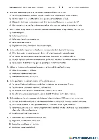 Test sobre la historia reciente