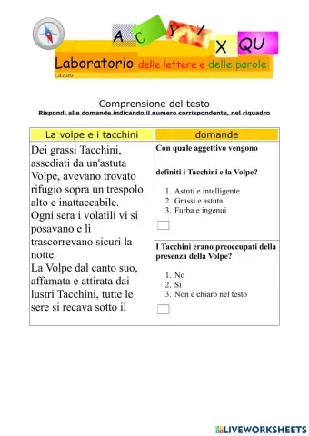 Comprensione del testo - La Volpe e i Tacchini -