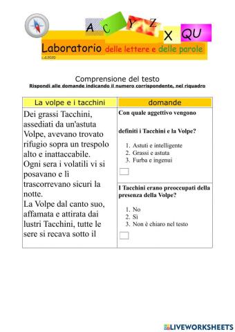 Comprensione del testo - La Volpe e i Tacchini -