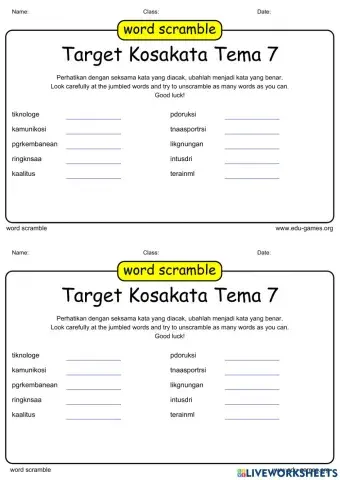 Target Kosakata Tema 7