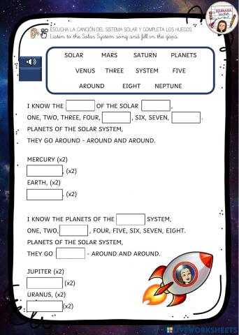 Solar system song fill in the gaps