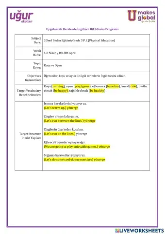 Beden Eğitimi-3.Sınıf-4-8 Nisan