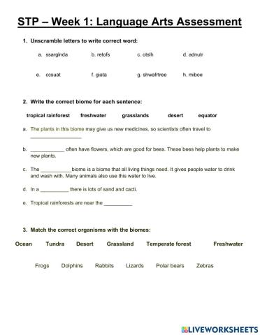 STP - Week 1 - Language Arts Assessment