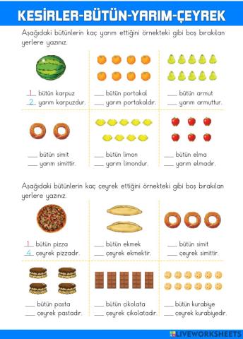 Kesirler-Bütün-Yarım-Çeyrek