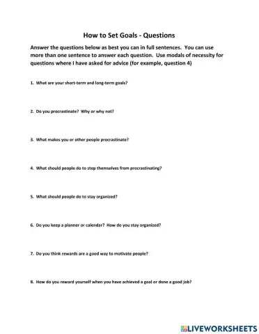 How to Set Goals - Opinion and Advice Questions
